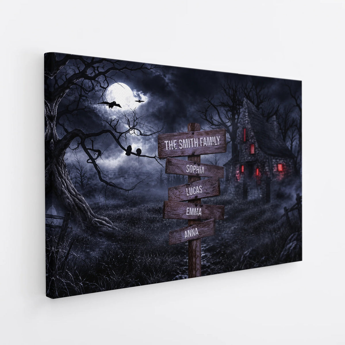 Haunted House Signpost Personalized Canvas / Poster - Custom Halloween Art Wall Decor for Family
