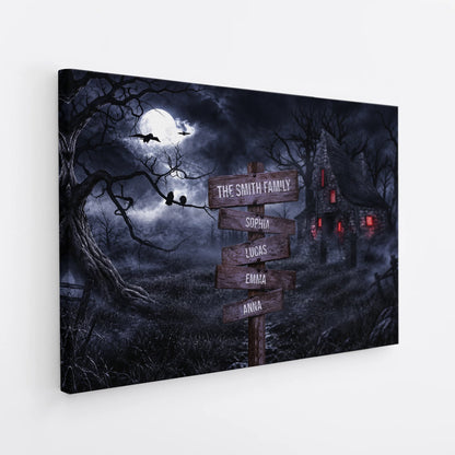 Haunted House Signpost Personalized Canvas / Poster - Custom Halloween Art Wall Decor for Family
