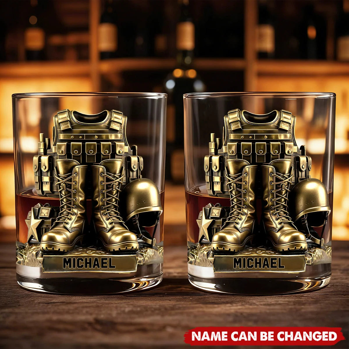 Tactical Combat Gear Personalized Army Veteran Whiskey Glass - Custom Military Retirement & Veterans Day Gift