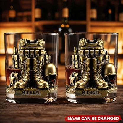 Tactical Combat Gear Personalized Army Veteran Whiskey Glass - Custom Military Retirement & Veterans Day Gift