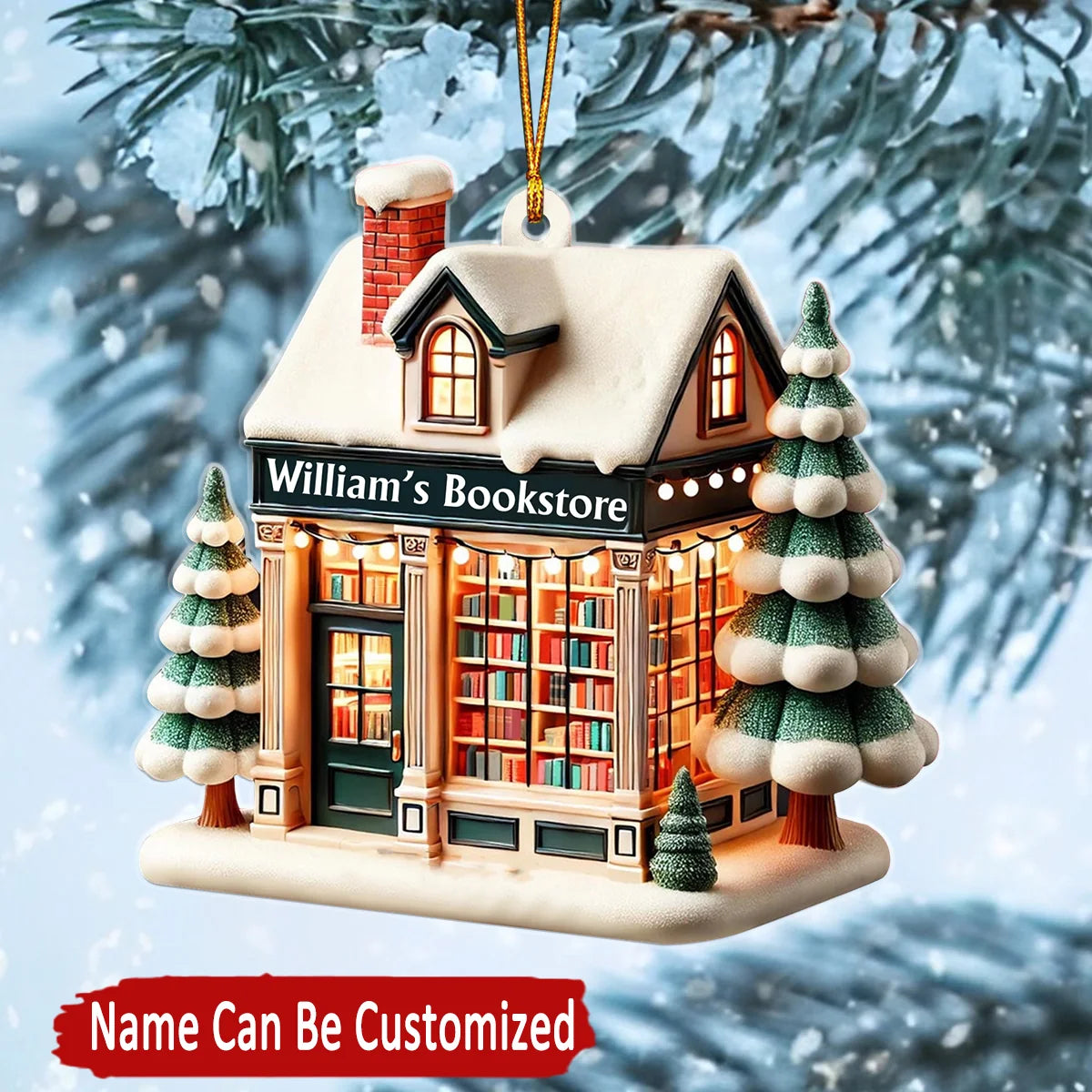 Cozy Book Store Personalized Christmas Acrylic Ornament - Custom Gift for Book Lovers Readers