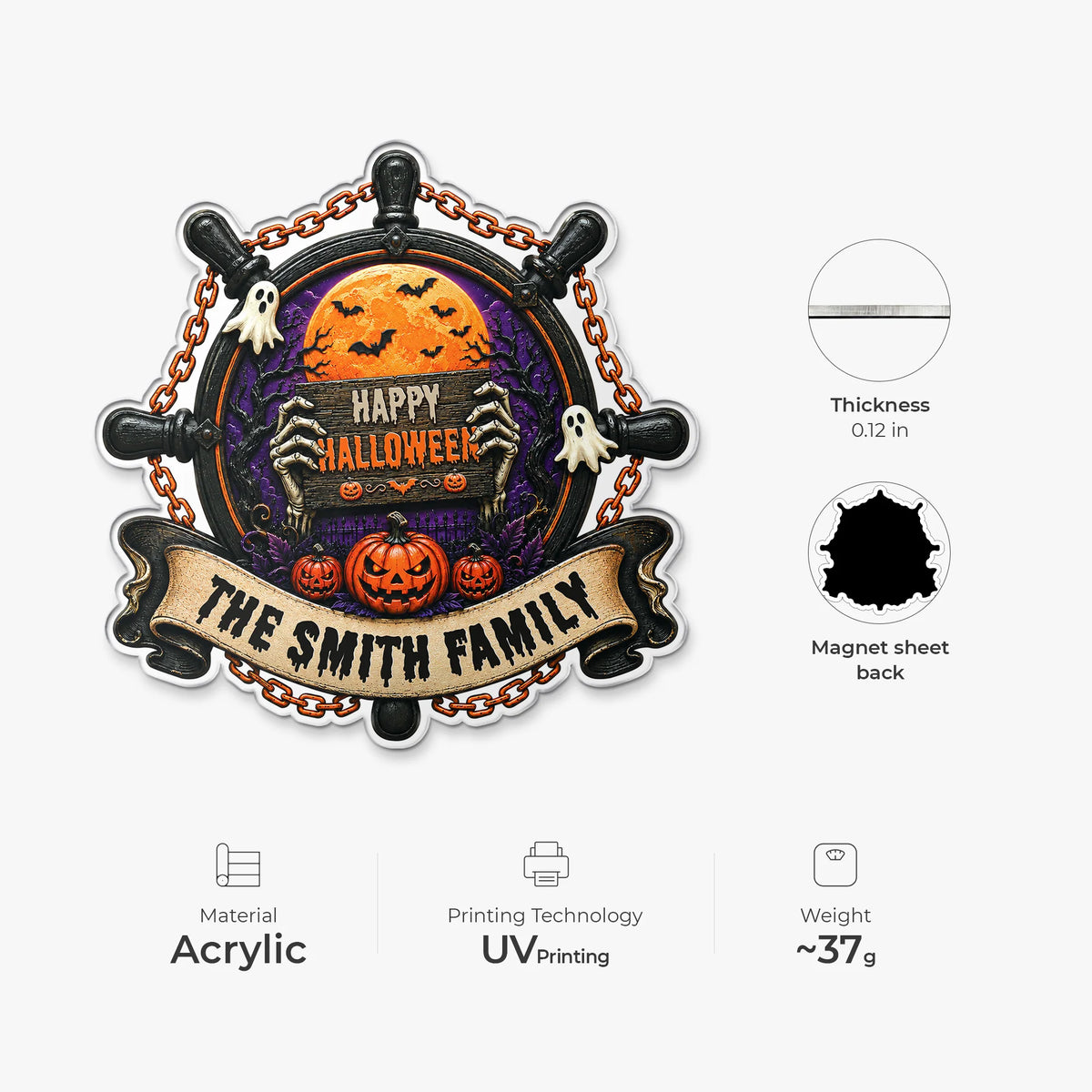"Happy Halloween" Ship Wheel Personalized Acrylic Magnet - Refrigerator Decor for Family