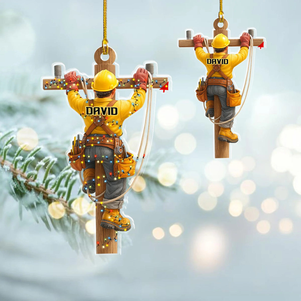 Hardworking Hero Personalized Lineman Acrylic Ornament - Christmas Keepsake for Electrical Workers
