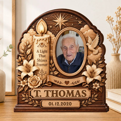 "A Light That Shines Forever" Personalized Wooden Block - Custom Memorial Photo Gift