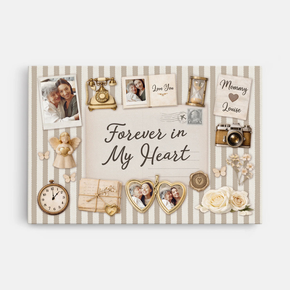 Forever In My Heart Personalized Memorial Canvas / Poster - Custom Photo Wall Art Gift for Mom