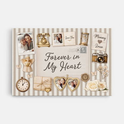 Forever In My Heart Personalized Memorial Canvas / Poster - Custom Photo Wall Art Gift for Mom