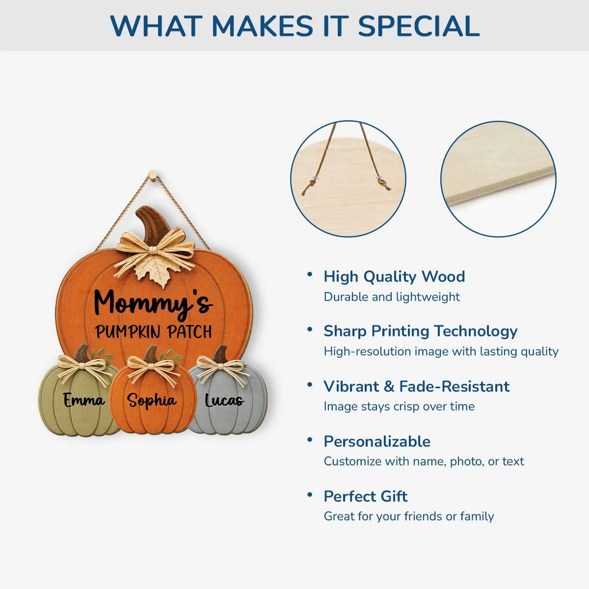 Mommy's Pumpkin Patch Personalized Wood Sign - Custom Family Fall Wall Hanging Decor