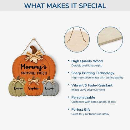 Mommy's Pumpkin Patch Personalized Wood Sign - Custom Family Fall Wall Hanging Decor