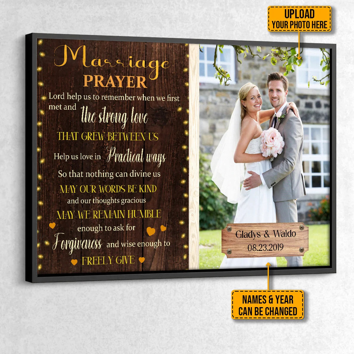 Marriage Prayer Custom Photo Canvas / Poster - Personalized Wedding Anniversary Gift