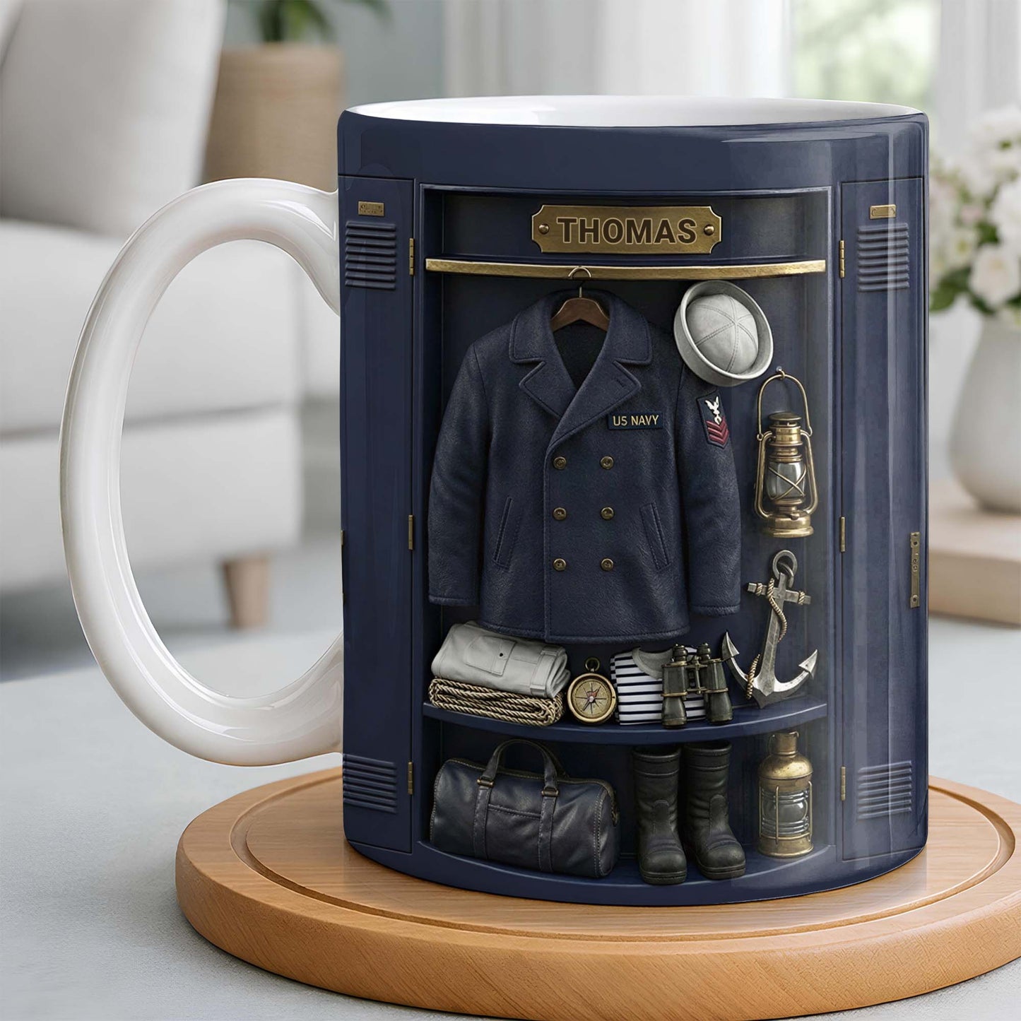 US Navy Locker With Uniform Anchor And Sailor Gear