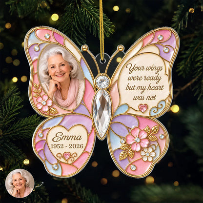 Your Wings Were Ready - Personalized Butterfly Memorial Photo Acrylic Ornament Gift