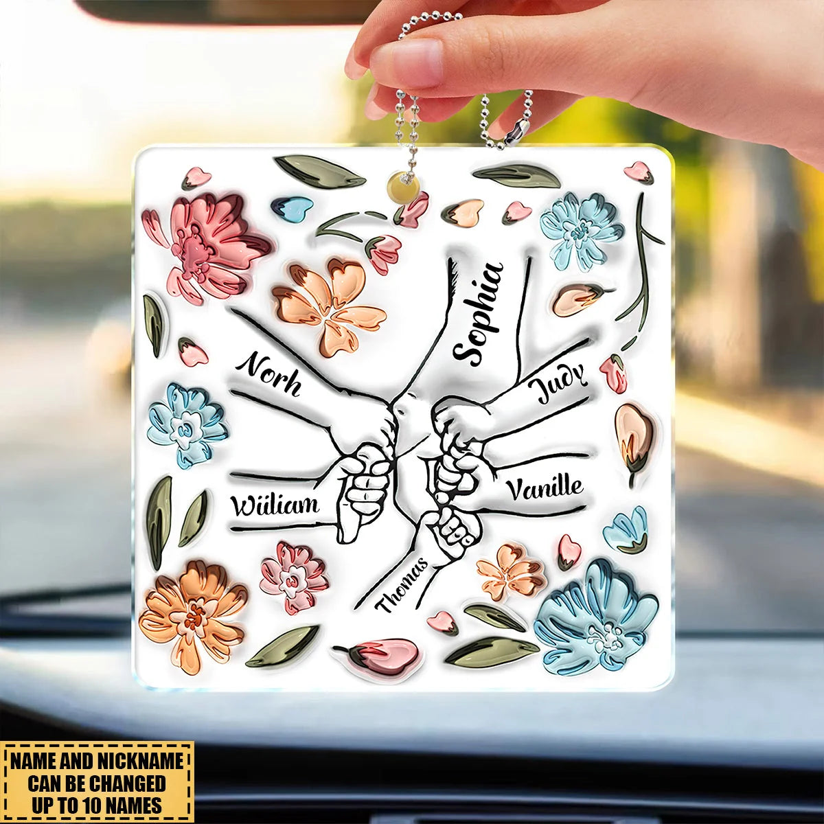 Hand In Hand Personalized Acrylic Car Ornament - Custom Keepsake Gift for Mom, Grandma