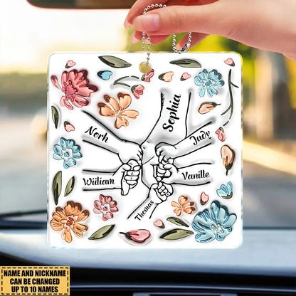 Hand In Hand Personalized Acrylic Car Ornament - Custom Keepsake Gift for Mom, Grandma