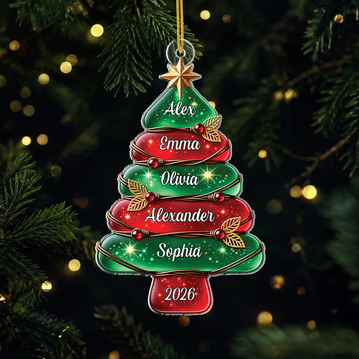 Personalized Family Names Christmas Tree Acrylic Ornament - Custom Holiday Keepsake Gift for Family Tree Decor