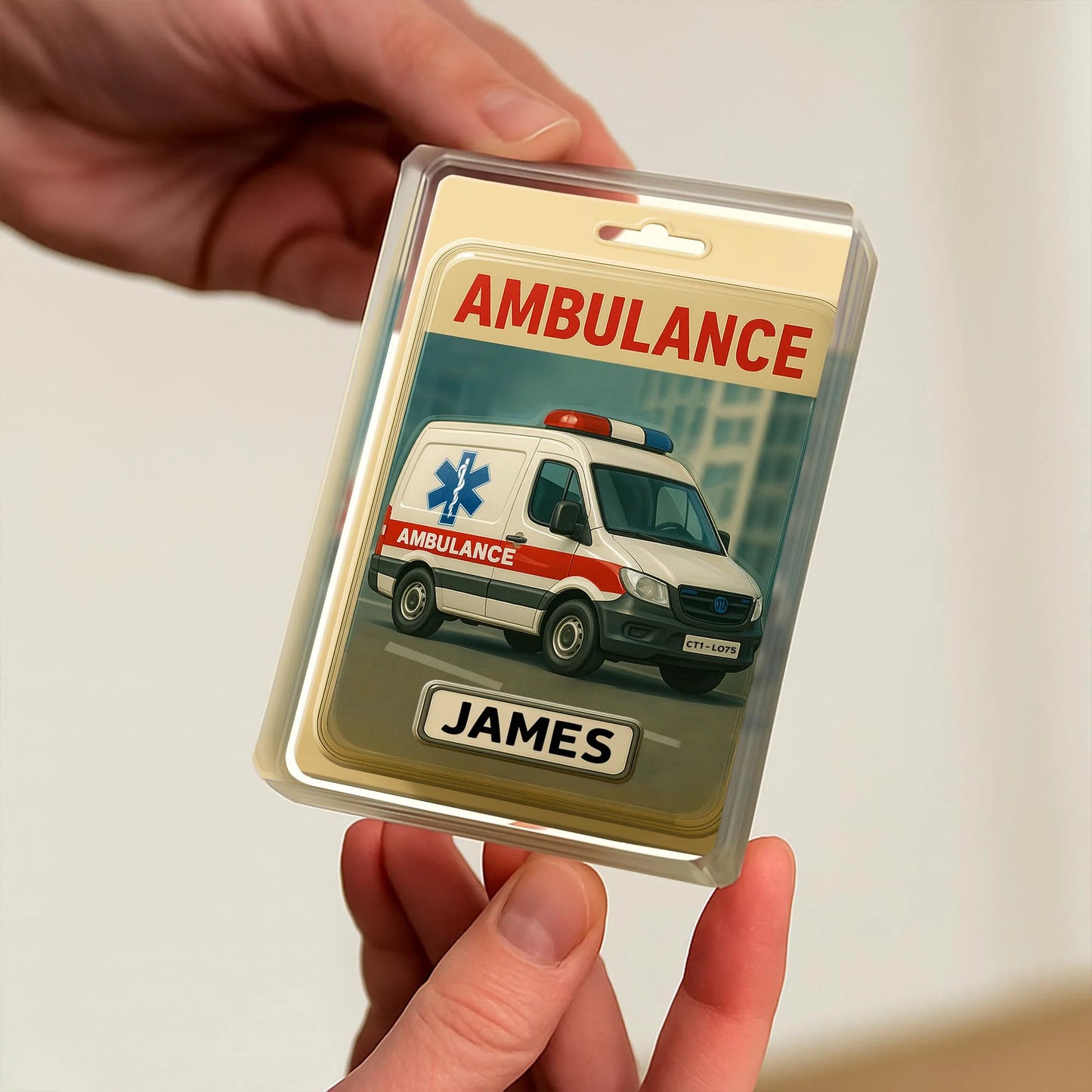 Custom ambulance plaque personalized with name James, freestanding acrylic keepsake sign for EMTs. image 6