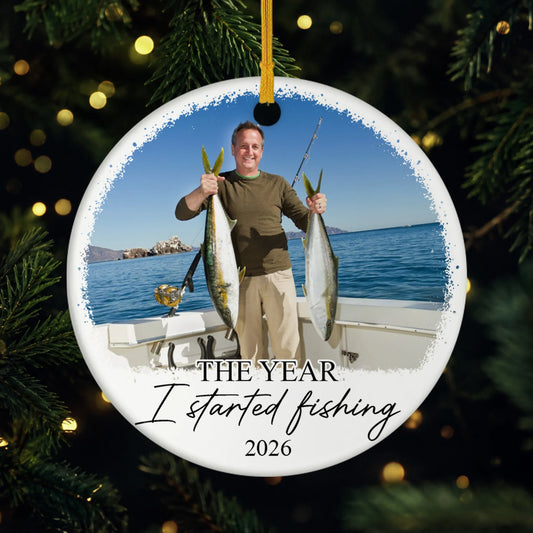 "The Year I Started Fishing" Personalized Photo Ceramic Ornament - Custom Fisherman Christmas Keepsake Gift