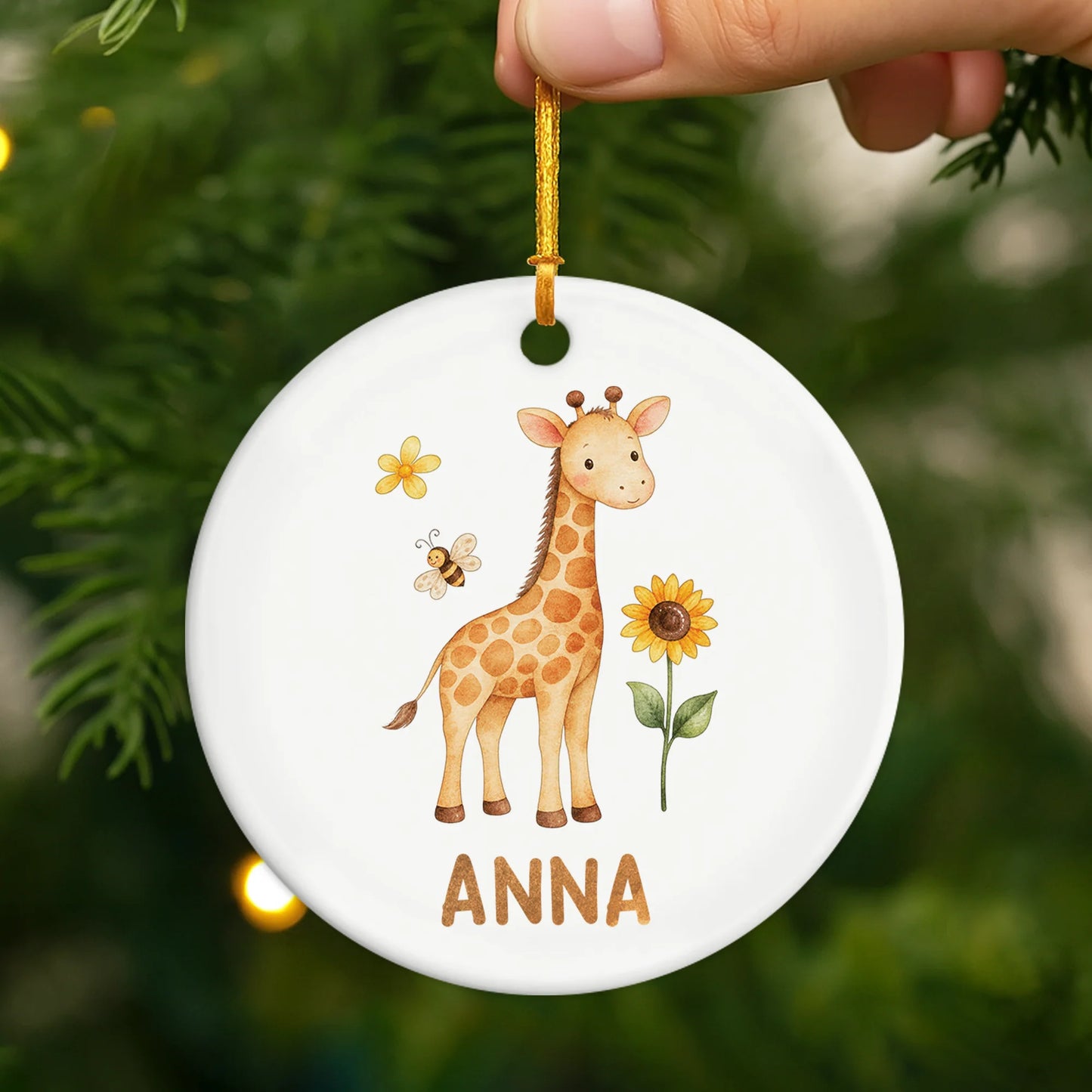 Cute Animal Safari Personalized Ceramic Ornament - Custom Kids Name Keepsake Gift for Christmas & Nursery