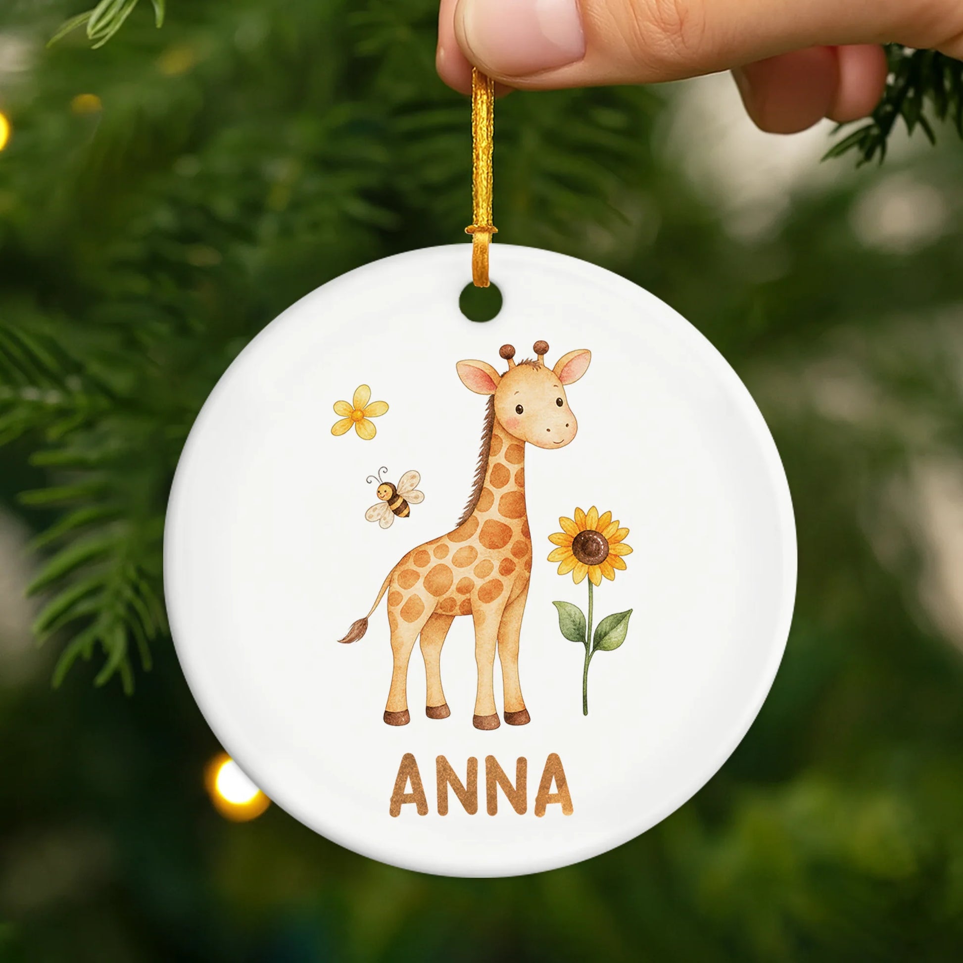 Cute Animal Safari Personalized Ceramic Ornament - Custom Kids Name Keepsake Gift for Christmas & Nursery