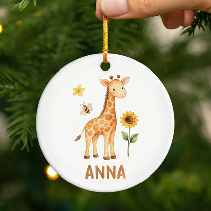 Cute Animal Safari Personalized Ceramic Ornament - Custom Kids Name Keepsake Gift for Christmas & Nursery