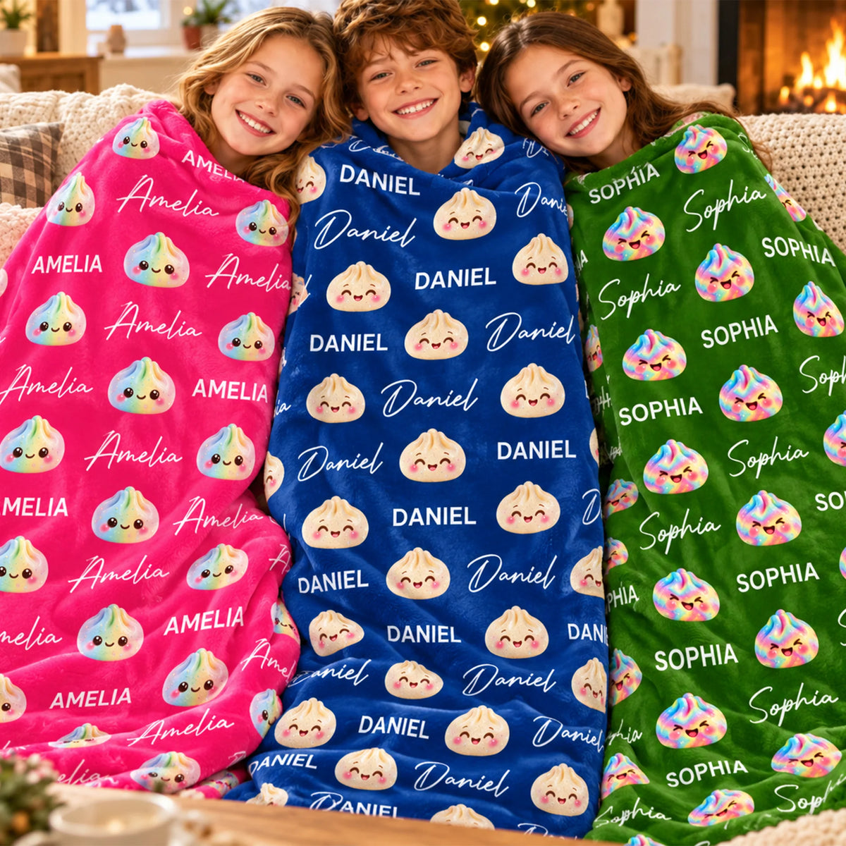 Cute Squishy Dumpling Personalized Kids Blanket - Custom Name Throw Gift