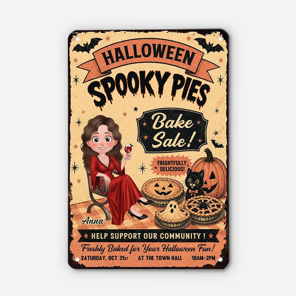 Halloween Spooky Pies Bake Sale Personalized Metal Sign - Custom Witch Vintage Kitchen Decor Gift