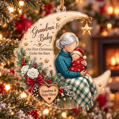 Our First Christmas Under The Stars - Personalized Acrylic Ornament for Grandma & Baby