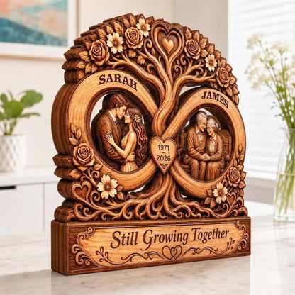 Still Growing Together Infinity Tree Personalized Wooden Block - Custom Couple Anniversary Gift Keepsake