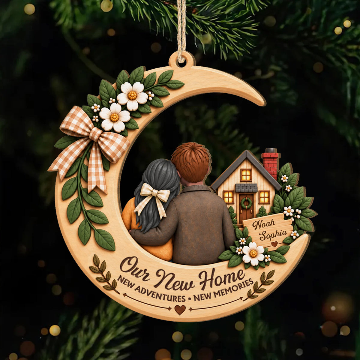 Our New Home New Adventures Personalized Wooden Ornament - Housewarming Gift for Couples