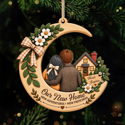 Our New Home New Adventures Personalized Wooden Ornament - Housewarming Gift for Couples