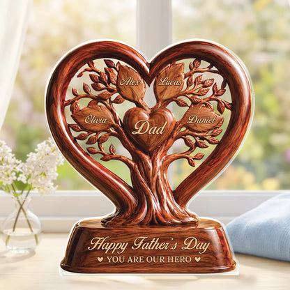 Custom family tree acrylic plaque featuring personalized names of children and grandchildren for a heartfelt family gift