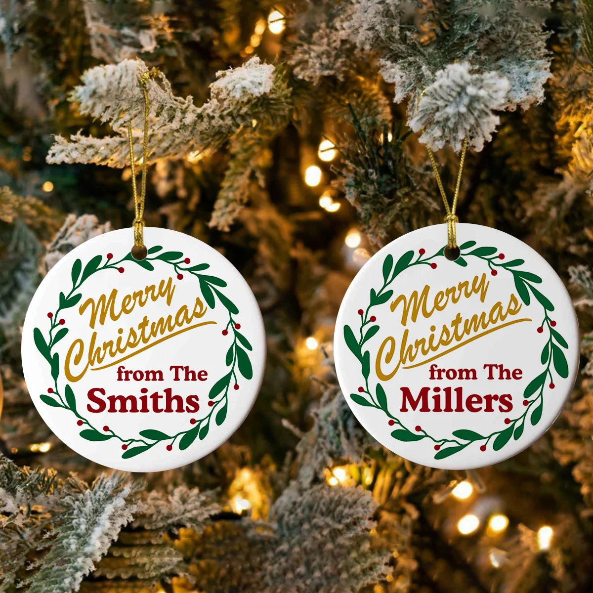 "Merry Christmas from The Family" Custom Ceramic Ornament - Personalized Holiday Keepsake