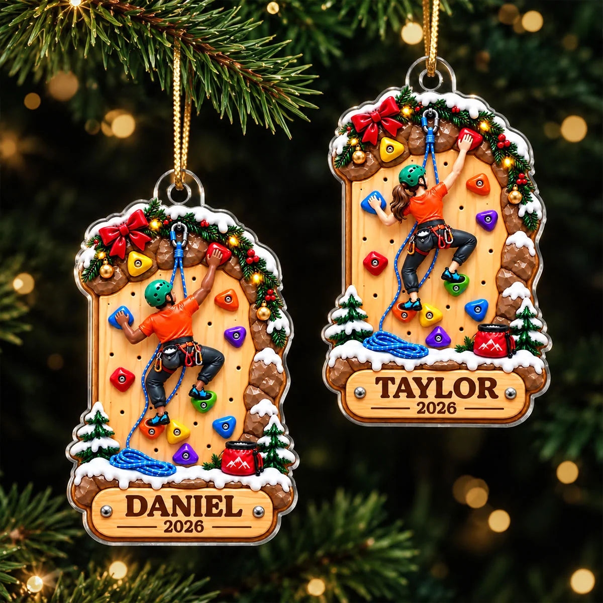 Personalized Rock Climbing Ornament - Custom Name Acrylic Keepsake for Kids & Climbers