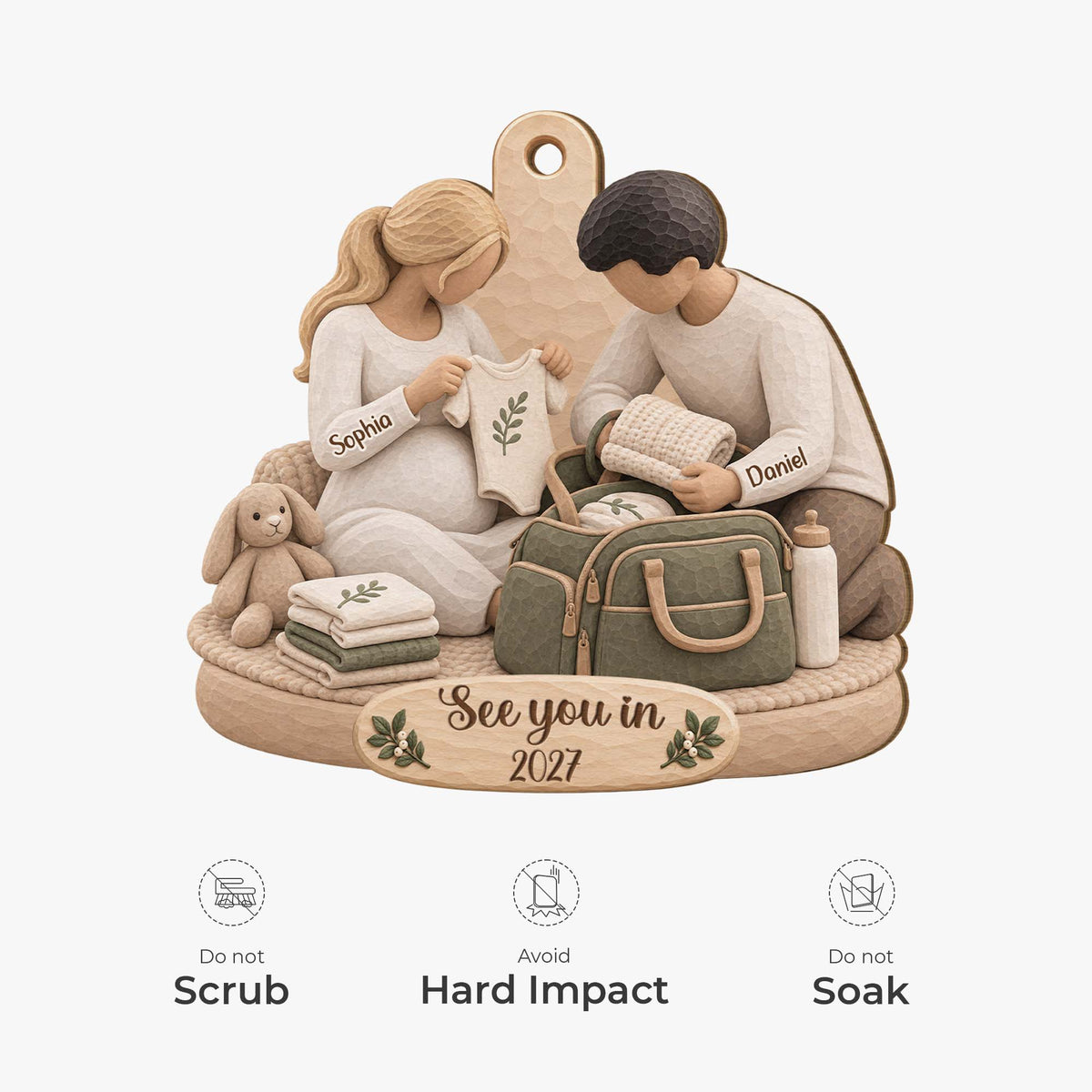 See You In 2027 Personalized Baby Bump Wooden Ornament - Keepsake for Expecting Parents