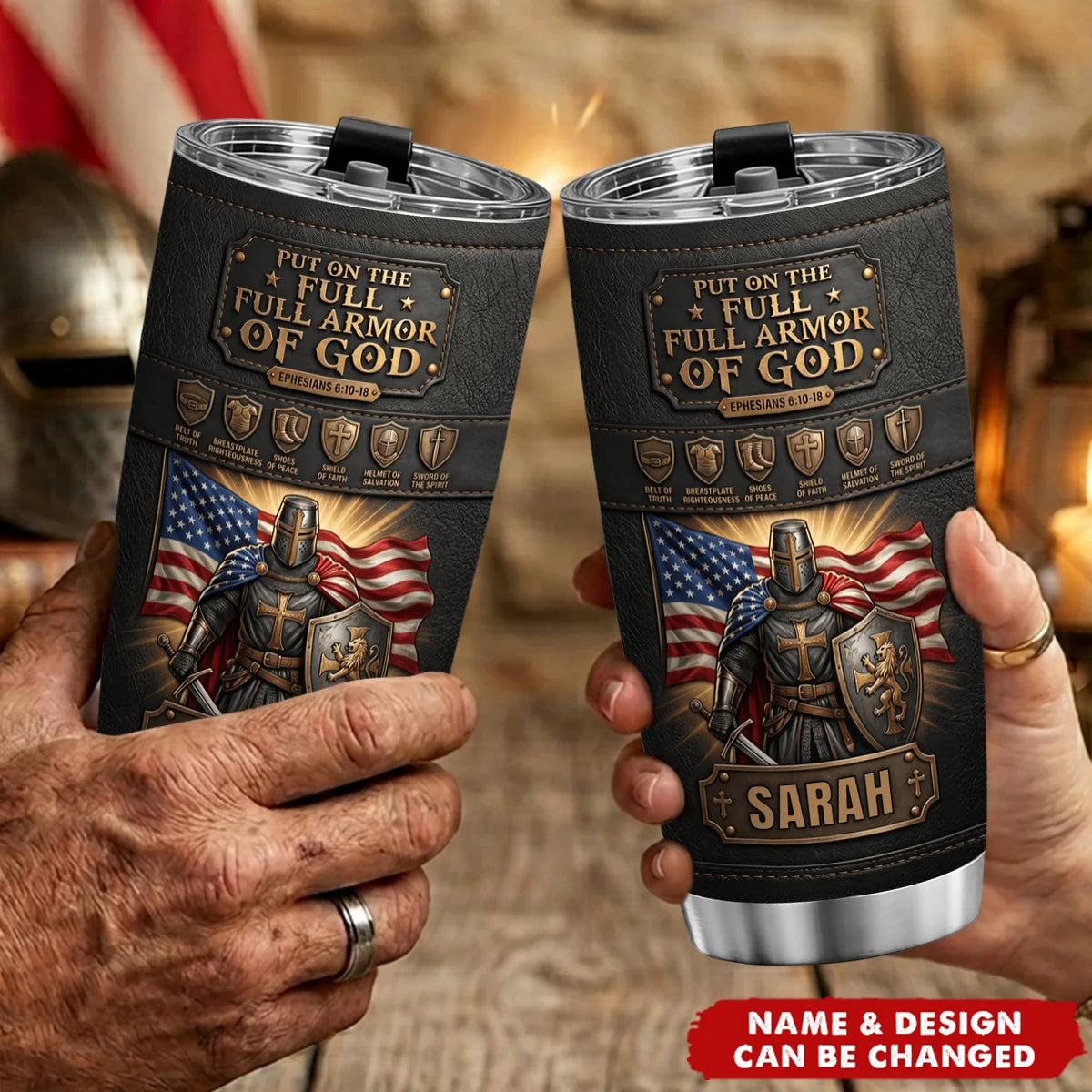 Put On The Full Armor Of God Personalized Tumbler - Custom Christian Knight Gift for Dad