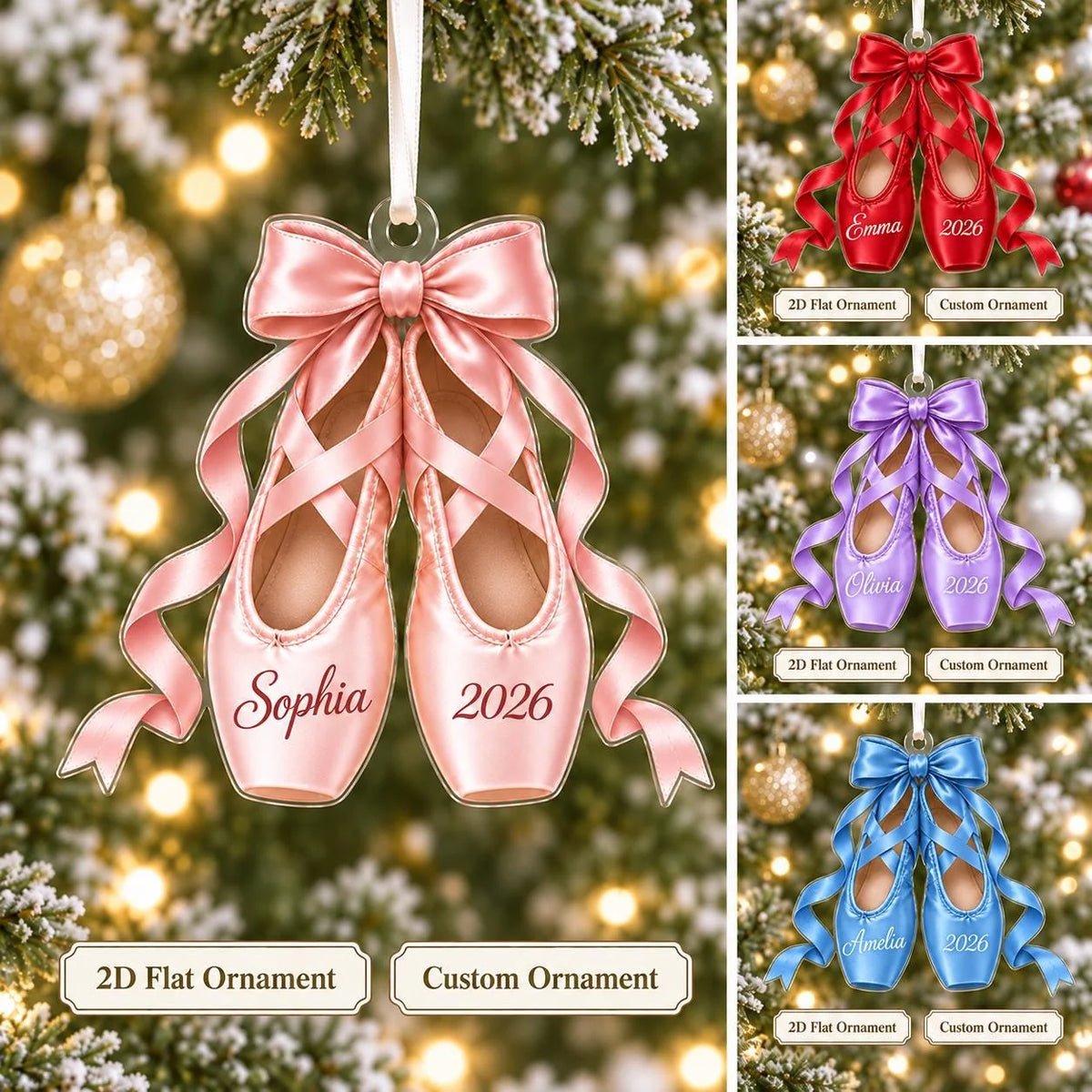 Personalized Ballet Pointe Shoes Christmas Ornament - Custom Name Keepsake for Dancer