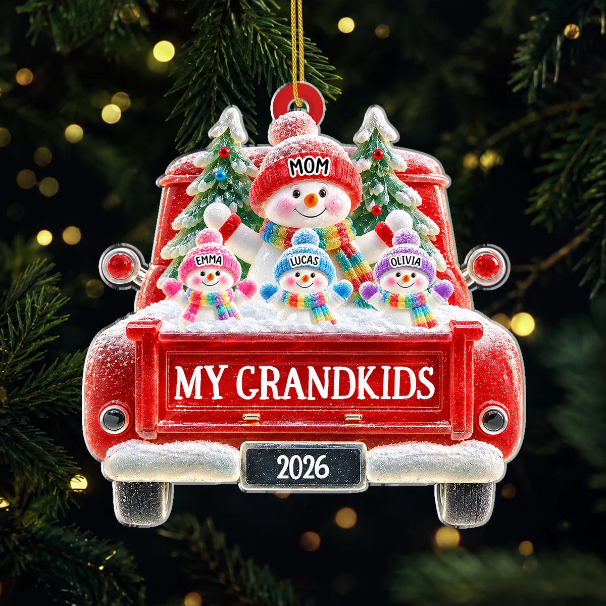 My Grandkids Red Truck Personalized Acrylic Ornament - Christmas Gift for Mom & Grandma
