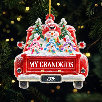 My Grandkids Red Truck Personalized Acrylic Ornament - Christmas Gift for Mom & Grandma