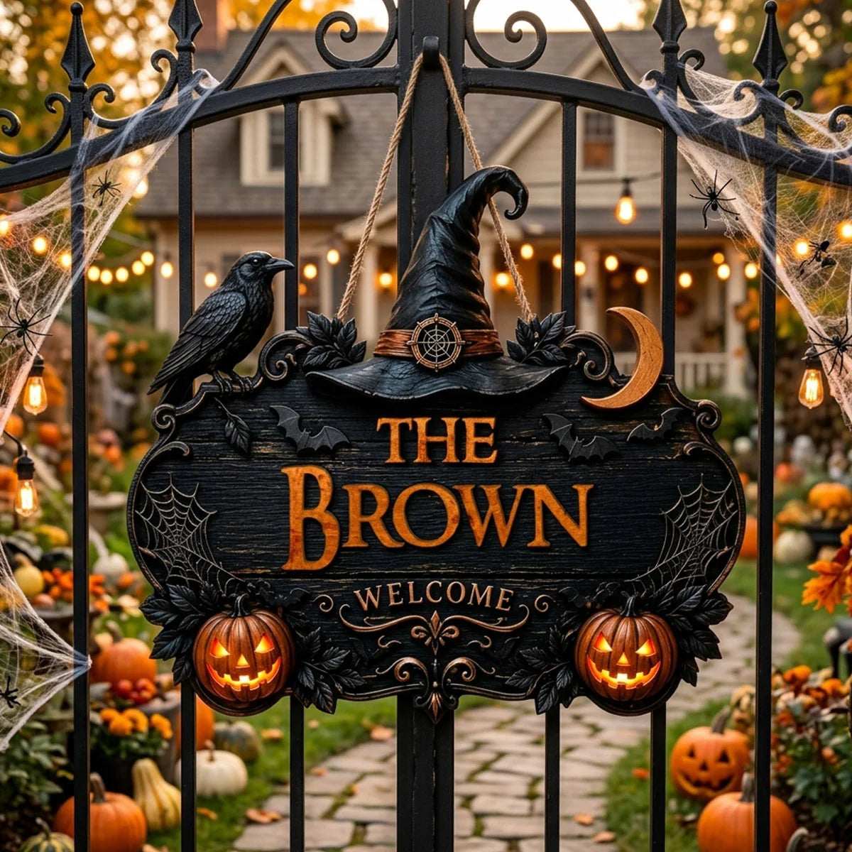 Wood Sign material and size view - Personalized Halloween Door Sign
