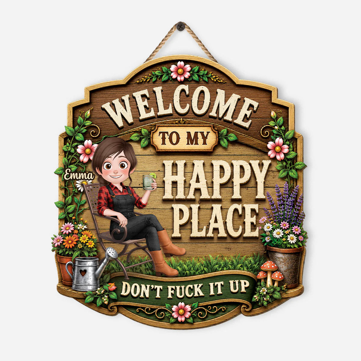 Personalized Happy Place Wood Sign for Yourself with personalized design details for meaningful gifting