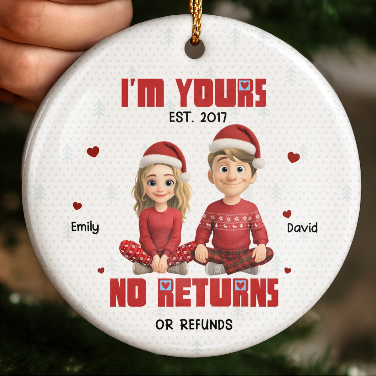 I'm Yours No Returns Or Refunds, Couple With Christmas Hats