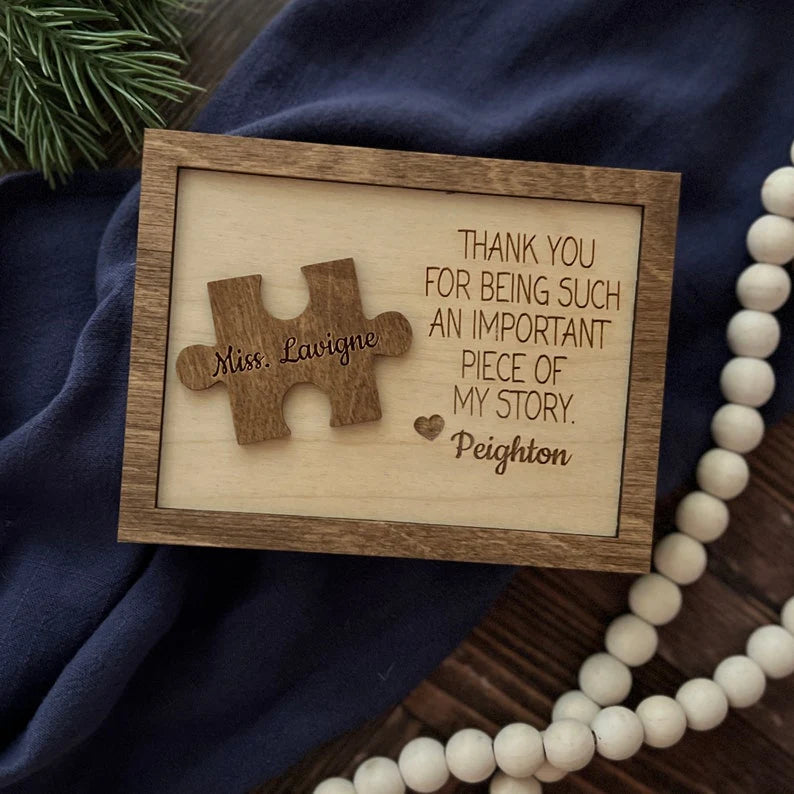 Personalized teacher appreciation plaque featuring custom wooden sign design with wooden stand for desk decoration image 7