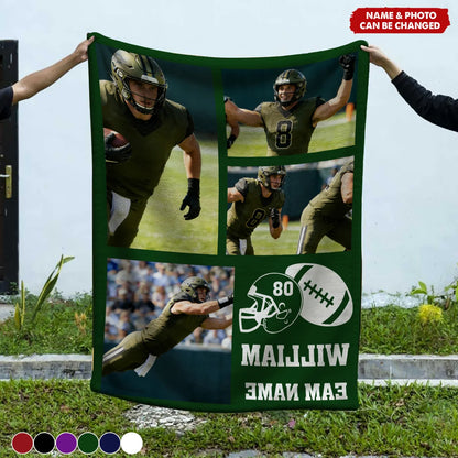 In This House We Cheer Loud Personalized Football Blanket - Custom Sports Photo Gift