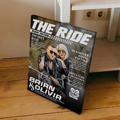 Custom Biker Couple Magazine Cover Poster for Wife with personalized design details for meaningful gifting image 6