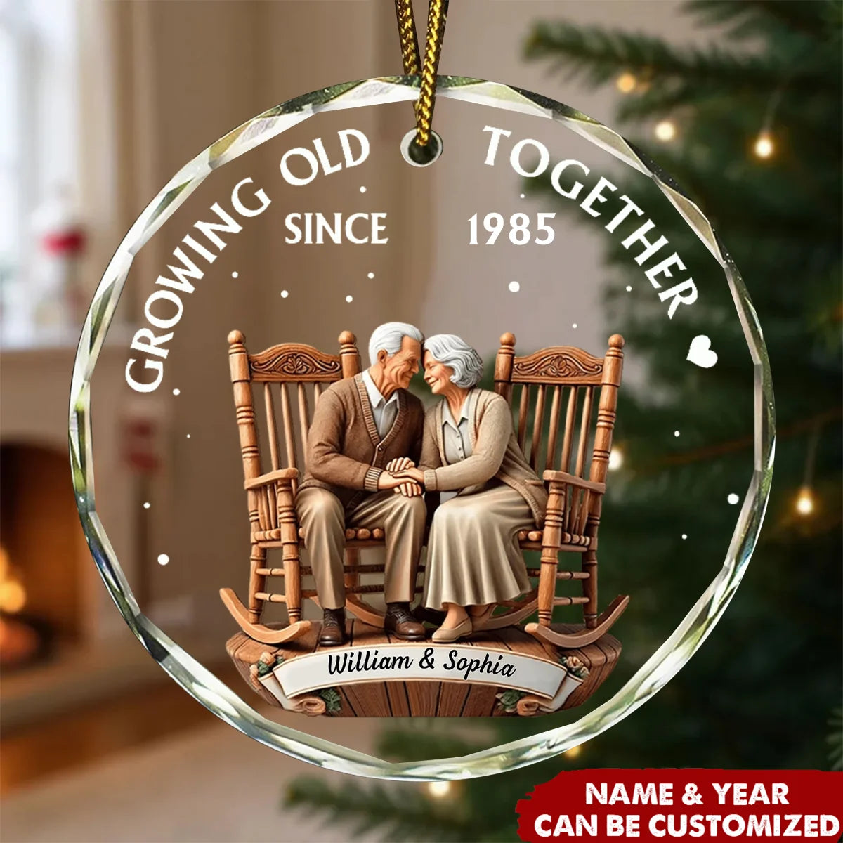 "Growing Old Together Since" Personalized Circle Glass Ornament - Custom Anniversary Gift for Couples