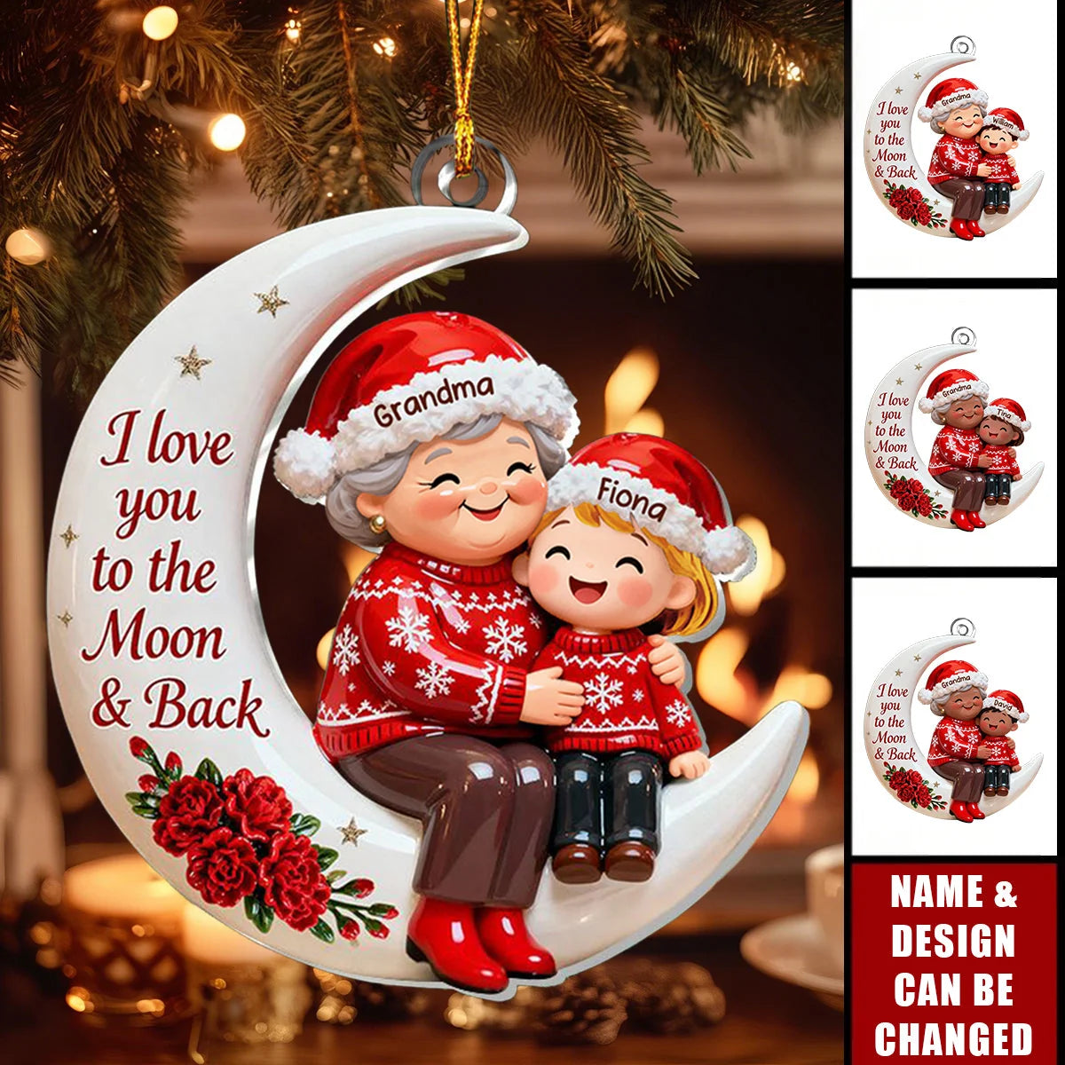 I Love You To The Moon & Back - Personalized Grandma Acrylic Ornament Christmas Gift