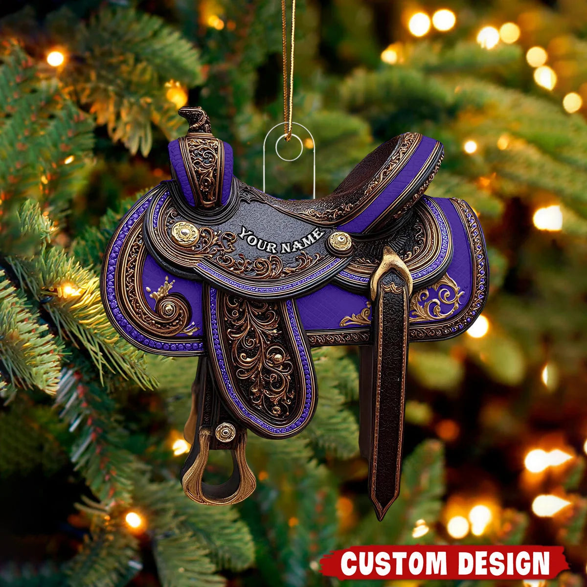 Personalized Western Saddle Acrylic Ornament - Custom Horse Rider Keepsake Gift