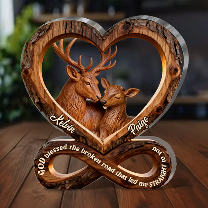 Custom couples acrylic plaque with wood texture infinity design for anniversary gift