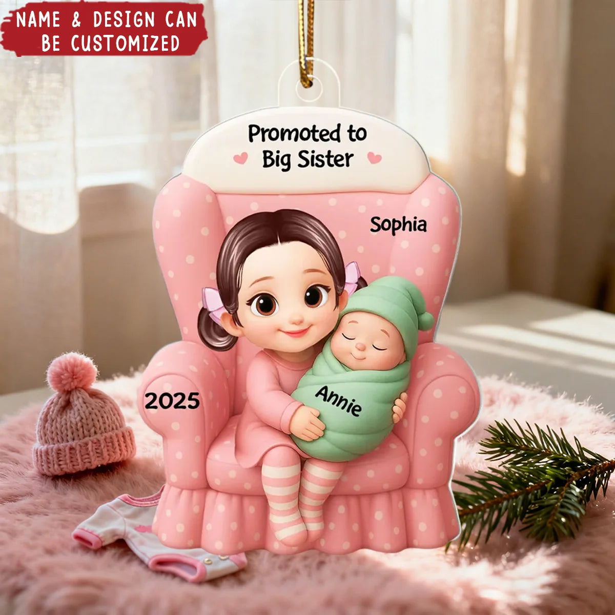 Promoted to Big Sister Brother - Personalized Baby Announcement Acrylic Ornament