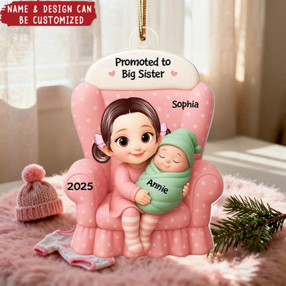 Promoted to Big Sister Brother - Personalized Baby Announcement Acrylic Ornament