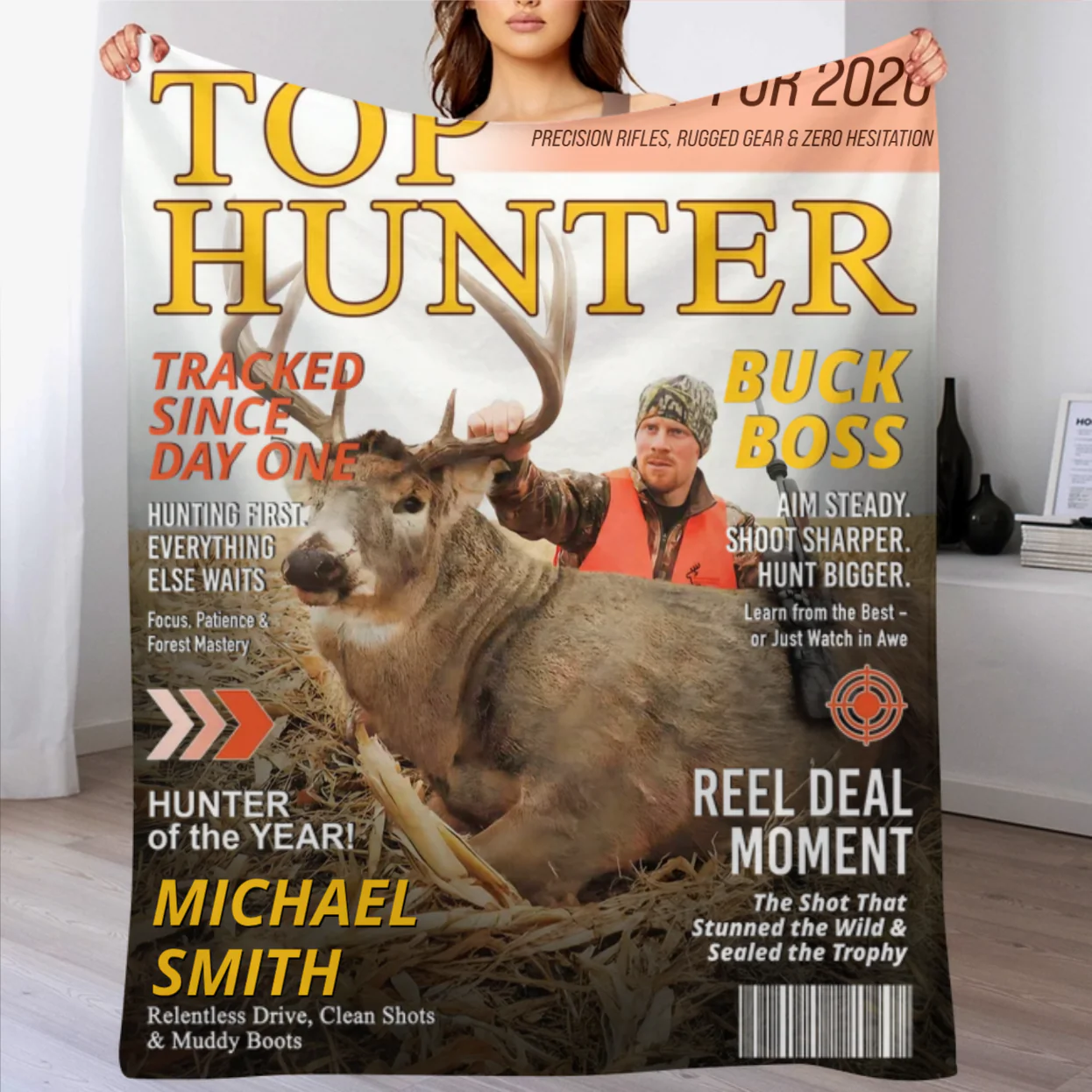 Personalized Hunting Blanket for Dad with personalized design details for meaningful gifting